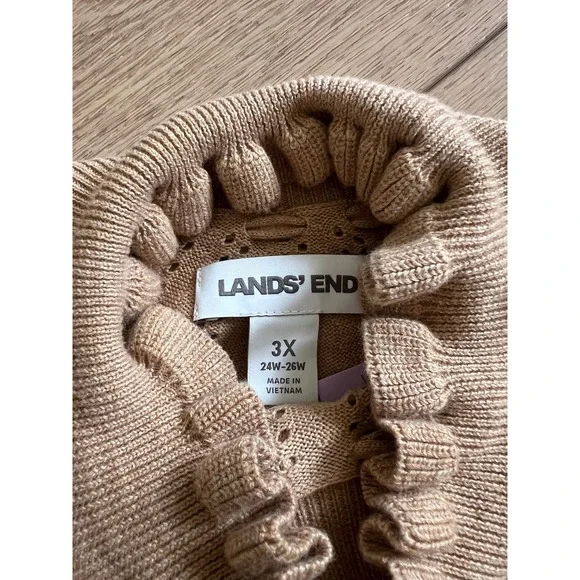 Lands' EndTaupe Brown Ruffle Mock Neck Front A-Line Long Sleeve Sweater Dress - Picture 6 of 6